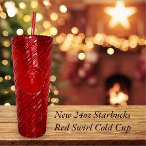 NWT 24oz Starbucks Red Swirl Plastic Cold Cup